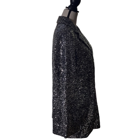 Piombo Women’s Single-Breasted Open-Front Silver Sequin Blazer XL Glam Party NWT - Picture 2 of 16